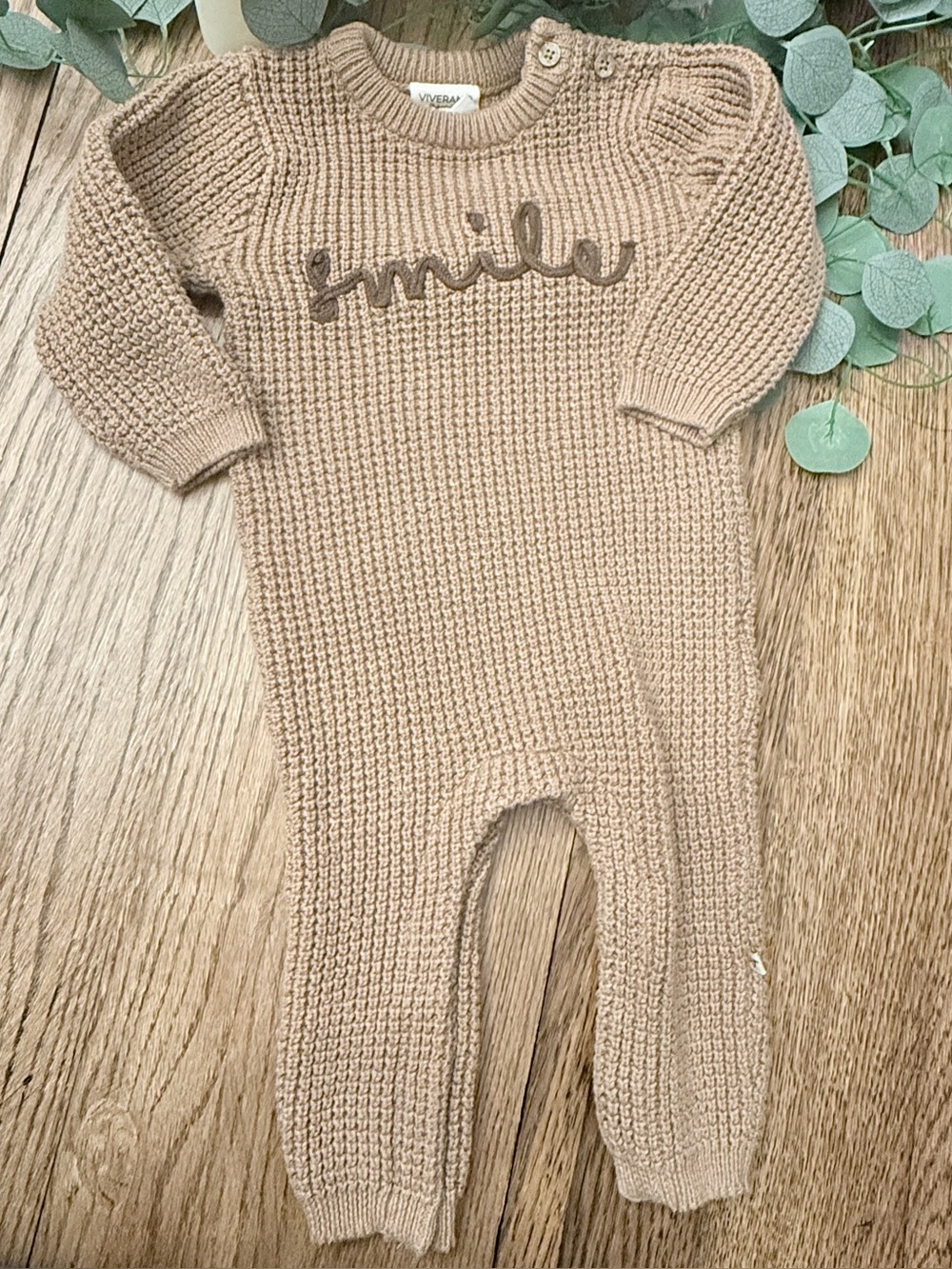 Viverano Organics Smile Sweater Knit Jumpsuit Romper Sz 3-6m Organic EE